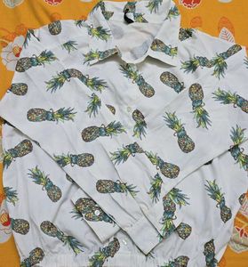 Retro Pineapple Print Button-Up Shirt