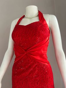 Stunning Red Sequined Halter Neck Dress