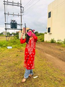 Red chikankari mirror work kurta❤️