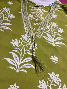 Lime Green Floral Kurta Set with Dupatta