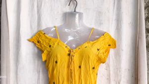 Yellow Embroidered Off-Shoulder Romper