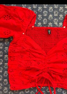 Chic Red Eyelet Crop Top