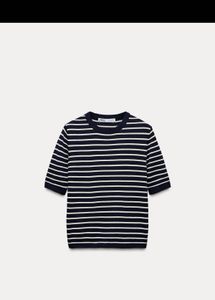 Navy and White Striped Knit Top