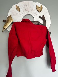 Vibrant Red Cropped Denim Jacket