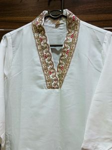 White Kurta Set with Floral Dupatta