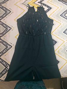 Stylish Embellished Teal Jumpsuit