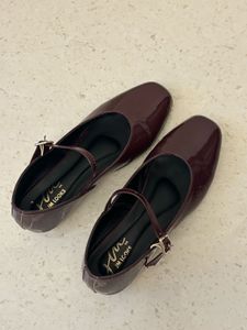 Elegant Burgundy Patent Mary Jane Flats for Women