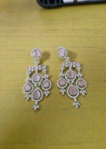Elegant Zircon Pink Stone Dangle Earrings