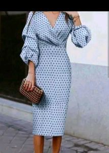 Blue Polka Dot Wrap Dress