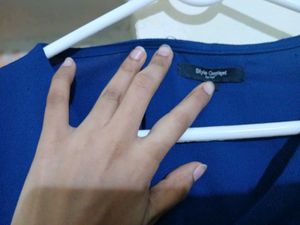 Blue Ruffle Sleeve V-Neck Top
