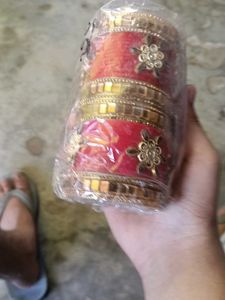 Red &amp; Gold Embellished Bangle Set