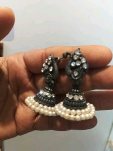 Peacock Jhumka Earrings with Pearls