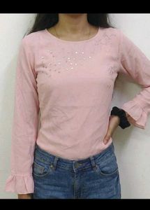 Pink Embellished Long Sleeve Top