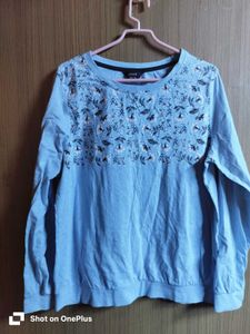 Blue Floral Print Long Sleeve Top