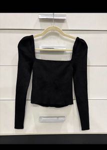 Chic Black Bell Sleeve Button-Up Top