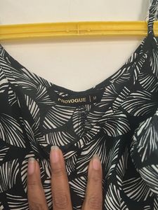 Stylish Cold Shoulder Leaf Print Dress