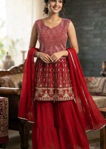 Red Embroidered Kurta Set with Dupatta