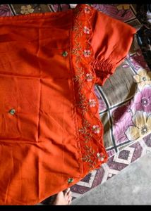 Orange Kurta set  with Embroidery