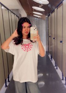 Customize White T-Shirt with Red Spiderweb Graphic