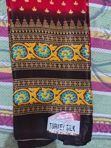 Beautiful Red & Brown turkey silk  Saree