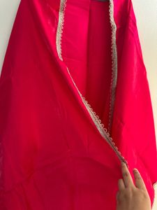 Fuschsia Pink Rich satin Mirror Work Suit pant set