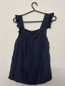 Navy Blue Ruffle Strap Top