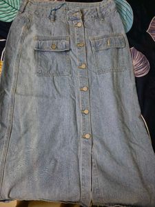 Light Wash Denim Button-Front Midi Skirt