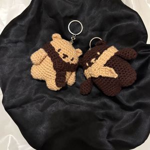 winter bear crochet couple keychain