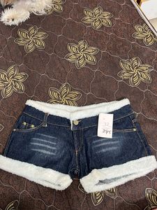 Cozy Denim Shorts with Sherpa Trim