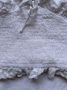 White Eyelet Ruffle Crop Top