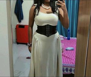 Elegant Cream Square Neck Maxi Dress(without belt)