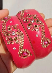 Exquisite Pink Bangles with Kundan Work