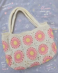 Handmade Crochet Flower Tote Bag