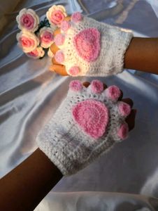 Cute Crochet Paw Fingerless Gloves