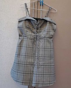 Plaid Lace-Up Mini Dress