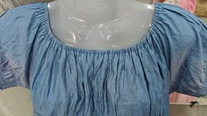 Blue Crinkled Short Sleeve Dress