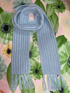 Baby Blue Knit Scarf with Tassels