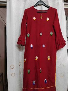 Maroon Embroidered Kurta