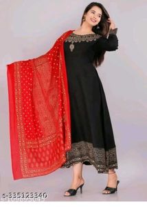 Beautiful Black Kurta Set with Red Dupatta