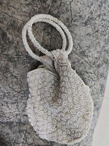 Elegant Beaded White Clutch Bag