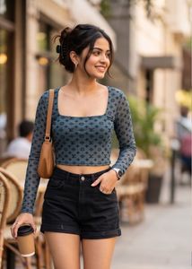 Designer Print Mesh Crop Top