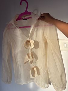 Sheer Organza Blouse with Bow Detail