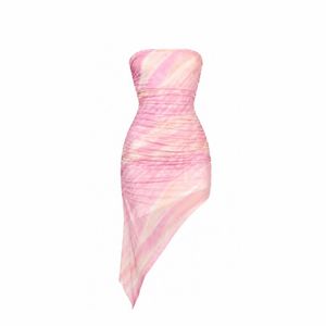 Chic Ruched Strapless Pink Dress
