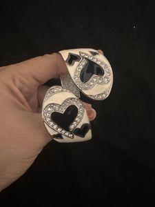 Vintage Heart Rhinestone enemelled  Cuff Bracelet
