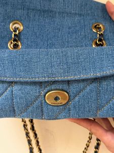 Auth Coach Denim Quilted Tabby Small Shoulder Bag