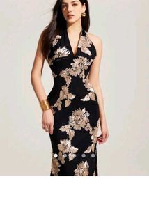 Elegant Floral Halter Neck Dress
