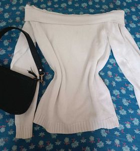Cream Off-Shoulder Knit Sweater