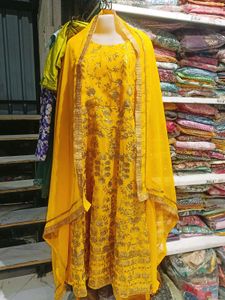 Vibrant Yellow Embroidered Kurta Set 3pc
