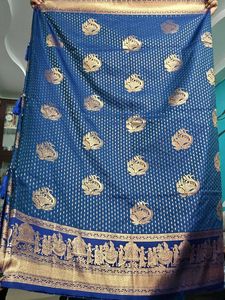 Royal Blue Pallaki Saree with Gold Peacock Motifs
