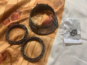 Oxidised Jewelry Set One Neck Piece, 1 Ring And T
